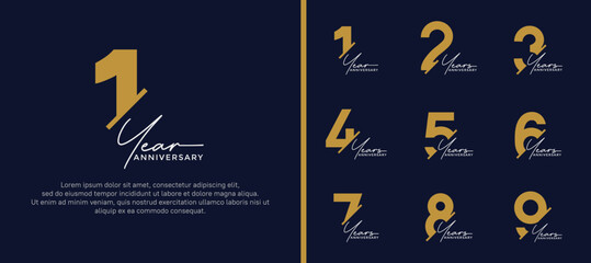 set of anniversary logo style gold and white color on blue background for special moment