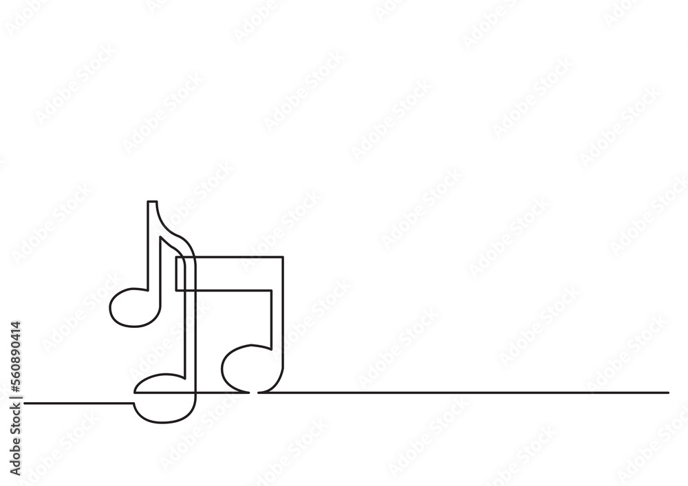 Poster one line isolated vector object music notes - png image with transparent background