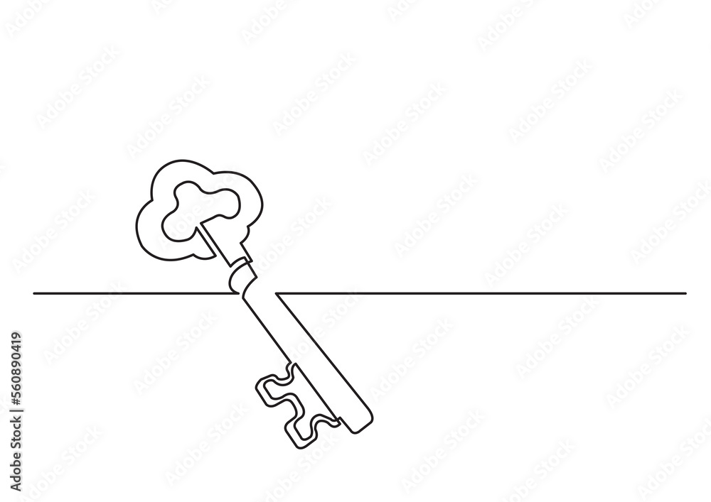 Poster one line isolated vector object old key - png image with transparent background