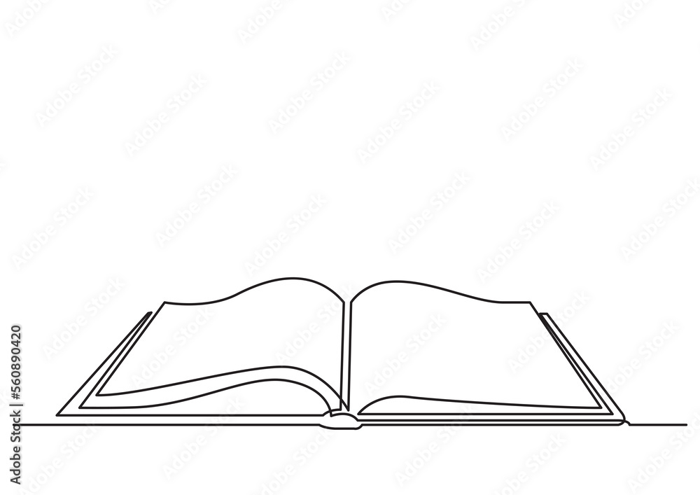 Poster one line isolated vector object open book - png image with transparent background