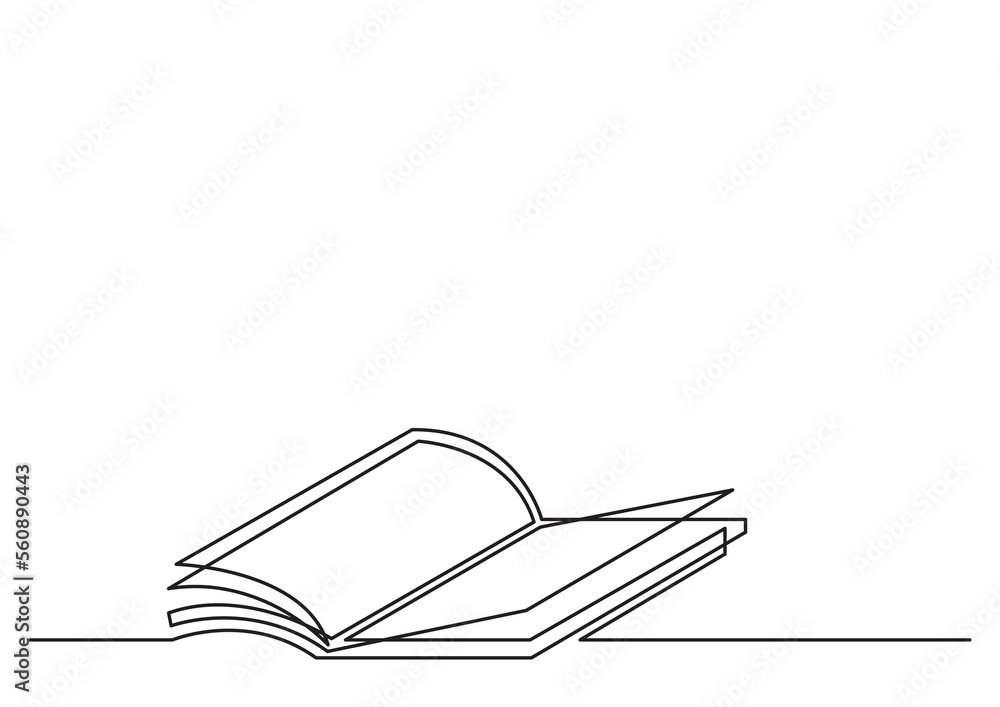 Poster one line isolated vector object open bool with fying pages - png image with transparent background