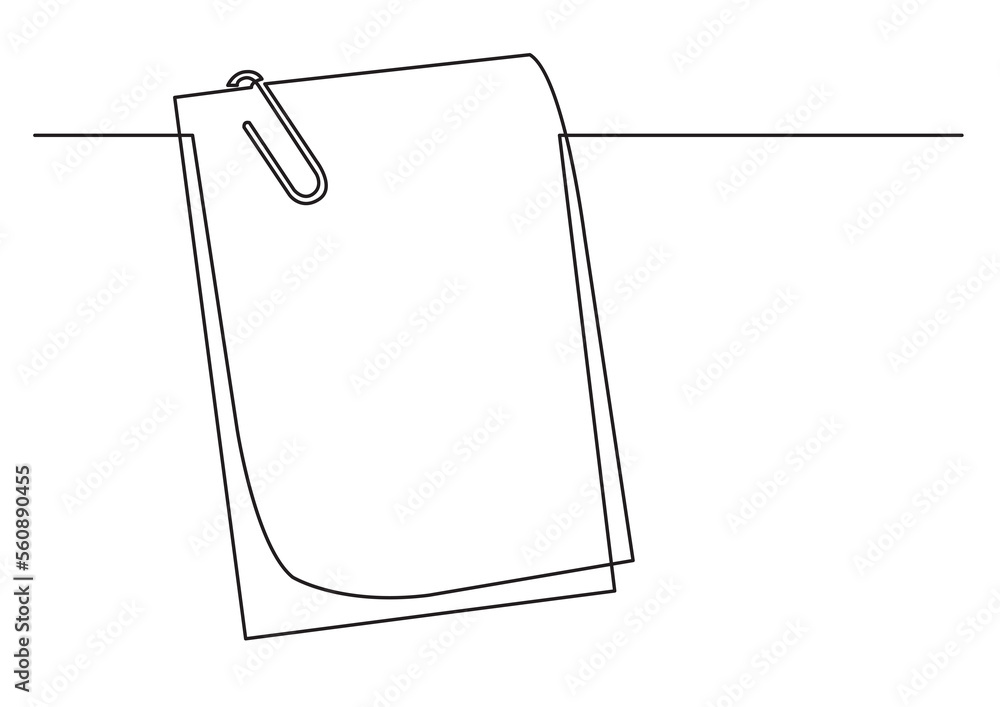 Poster one line isolated vector object papers with paper clip - png image with transparent background