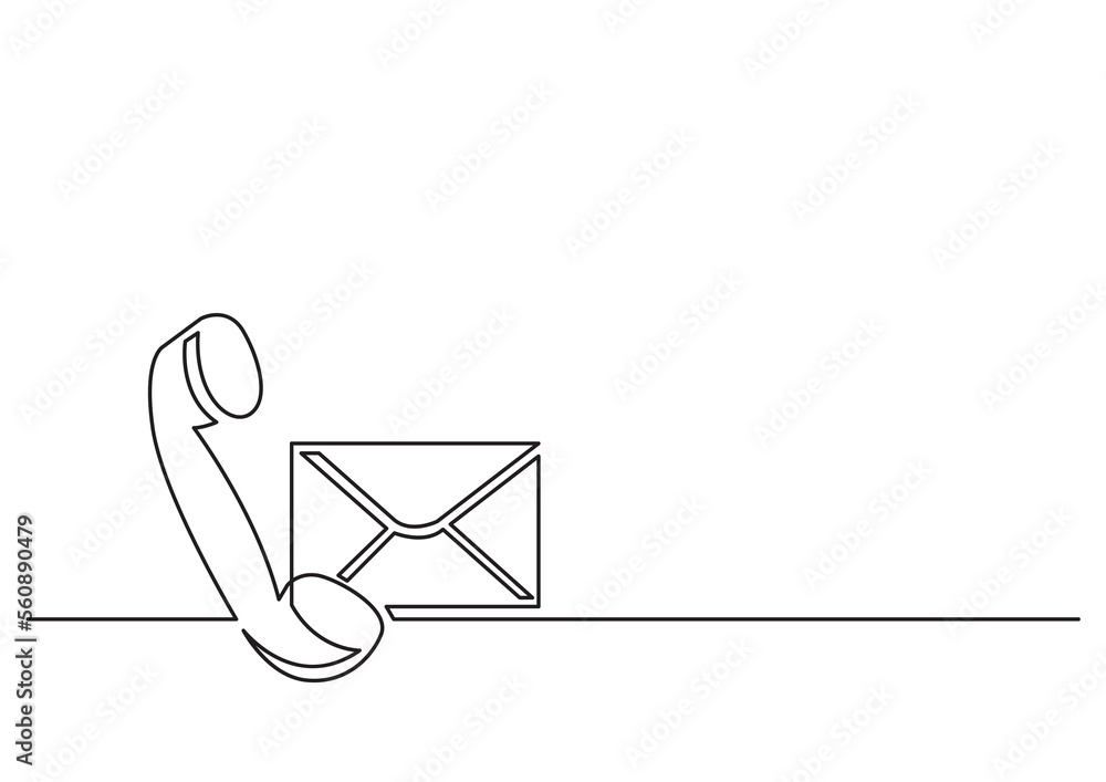 Poster one line isolated vector object phone receiver mail envelope - png image with transparent background