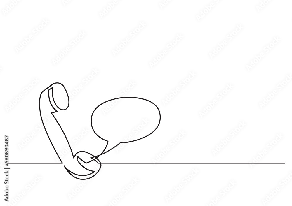 Poster one line isolated vector object phone receiver speech bubble - png image with transparent background