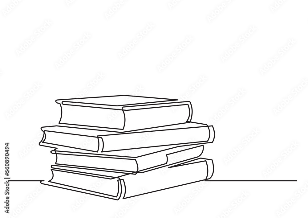 Poster one line isolated vector object pile of books - png image with transparent background