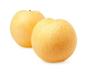 Two fresh ripe apple pears isolated on white