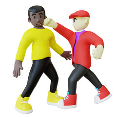 3d illustration of black guy got punch by bully. Black guy attacked by a man 3d render