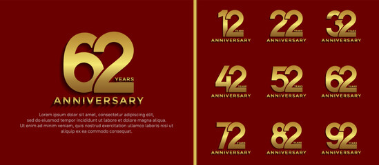 Fototapeta premium set of anniversary logo style golden color on red background for special moment