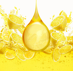 lemon syrup, lemon slice splashing