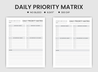Daily priority matrix planner or logbook