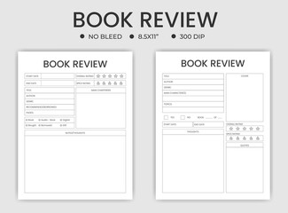 Fototapeta na wymiar book review planner or logbook kdp interior 