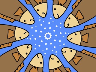 fish cartoon on blue background