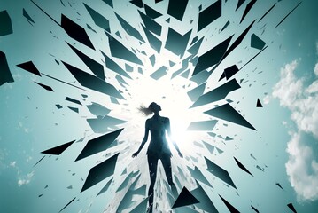 a person breaking out of a glass ceiling, symbolising liberation from societal constraints and achieving upward mobility (AI Generated)