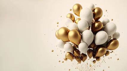 Fotobehang White and gold balloon on white background. Generative ai. © ant