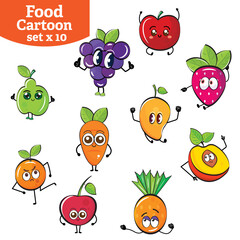 Set of cute fruit cartoon characters Vector