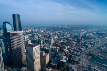 Fototapeta na wymiar Aerial view of skyscrapers in Seattle state Washington. Centr of the city in Seattle.