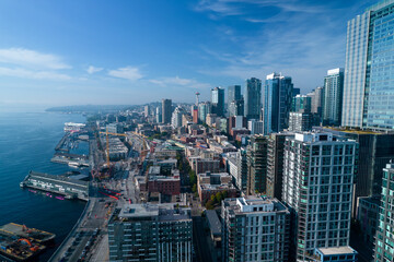 Aerial view of skyscrapers in Seattle state Washington. Centr of the city in Seattle.