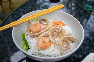 Cooked pork ears. Vietnamese cuisine traditionally includes pork parts such as intestine, pork ears... The cooked pork ears are cleaned well, chopped, sliced then mixed with noodles, wrapped or fried.