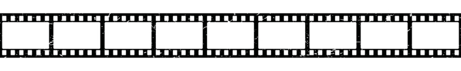 Film strip icon with grunge effect. Pictures film strip. Video tape or photo film strip frame on white background, vector illustration