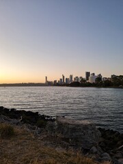 sunset over the city of Perth, Swan river, Australia.