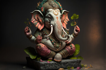 Beautiful Lord Ganesha, AI - obrazy, fototapety, plakaty