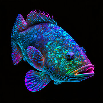 Stylized Iridescent Neon Grouper Fish