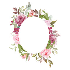 beautiful hand drawn magenta and pink flower floral frame