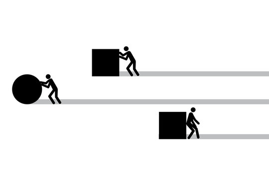Black icons men pulling pushing. Black character. Vector illustration.
