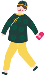 A boy takes a red envelope