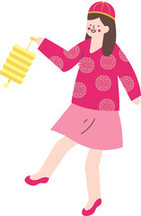 A girl takes a yellow lantern