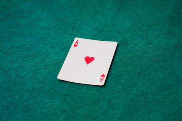 Playing Card on Green Table In Casino, as card