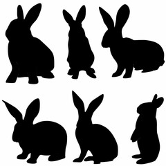 set of rabbits, silhouettes, white background