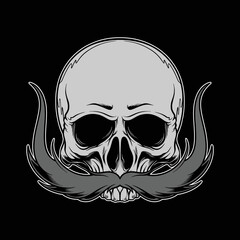 long mustache skull illustration