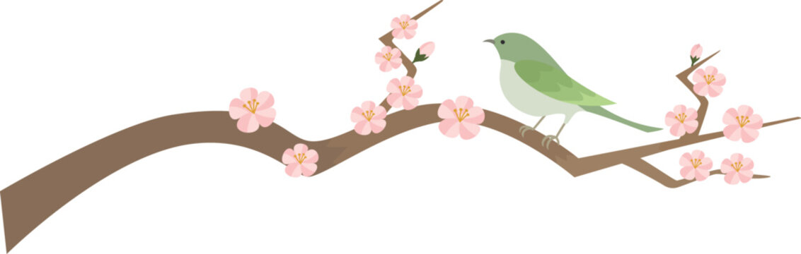 桃色の梅と鶯のイラスト