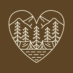 Tent Camping in the Forest Mountain Background Heart Badge Frame