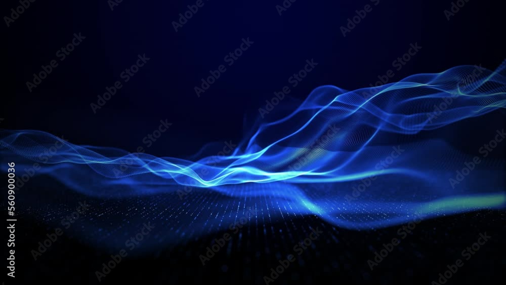 Poster digital abstract background blue wave flow line and dots connect, background animation 4k seamless l