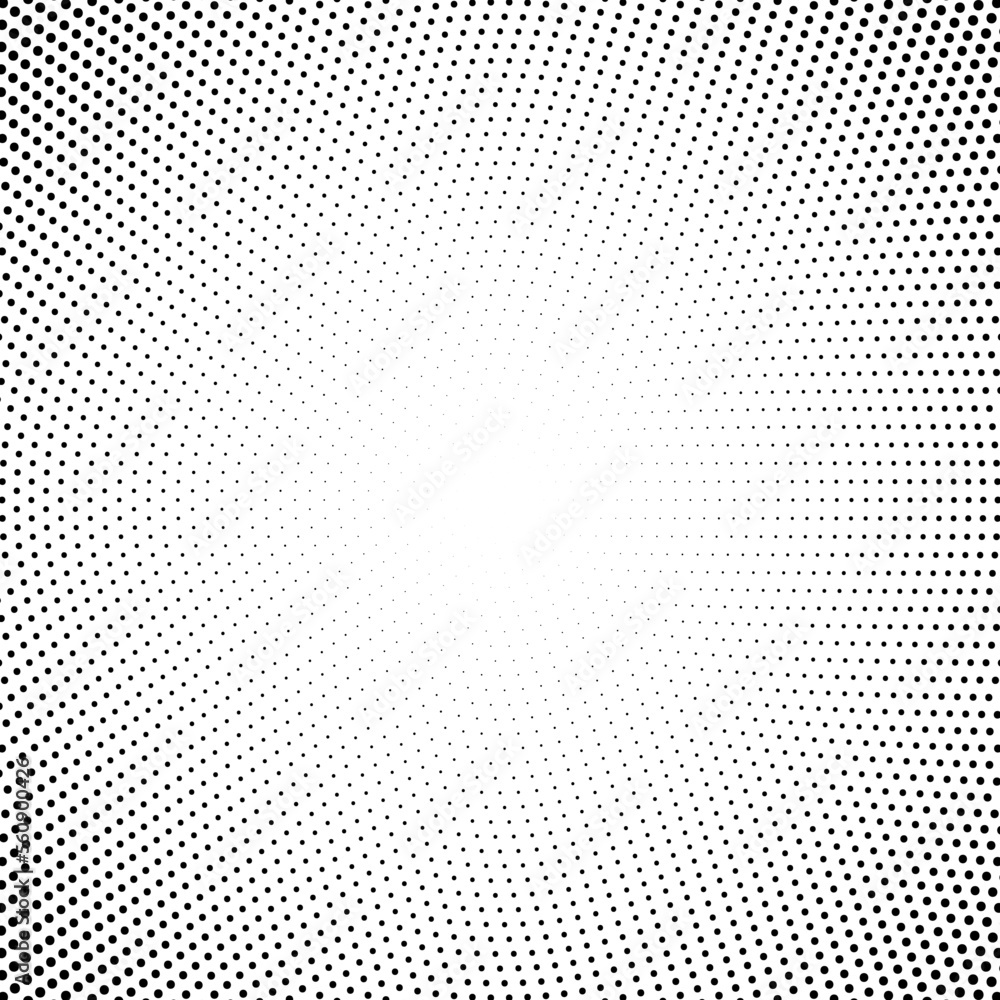 Poster Halftone fading texture. Dotted concentric fade circles. Black and white pop art vector