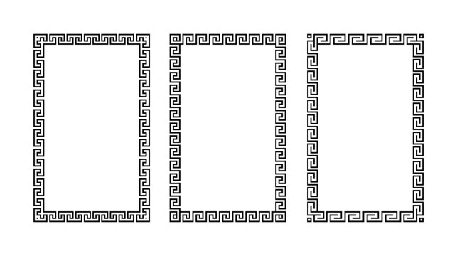 Greek ornament rectangle frame set. Meander square patterns collection. Ancient Greek fret borders. Geometric meandros motif. Vector