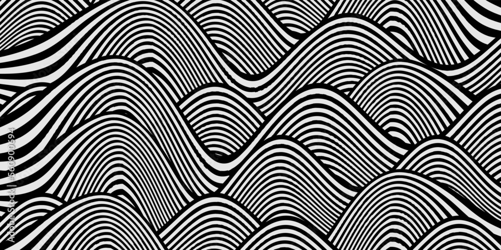 Poster modern abstract background with optical wave lines. black and white minimal stripe line decoration b