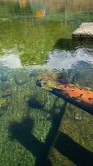 an aqueduct that has clear water at the edge of the village in the morning	