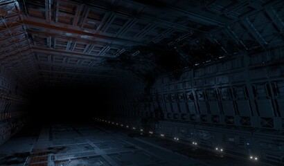 Control room laboratory underground in dark scene 3D rendering sci-fi industrial wallpaper backgrounds