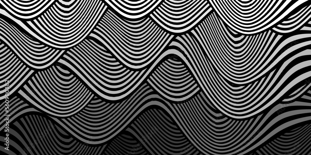 Poster modern abstract background with optical wave lines. black and white minimal stripe line decoration b