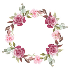 Fototapeta na wymiar beautiful hand drawn magenta and pink flower floral wreath