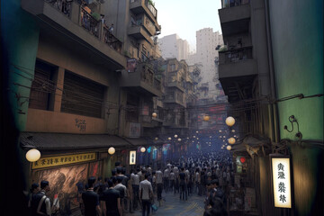 Obraz premium Fantasy Hong Kong, Not a real place-Generative AI