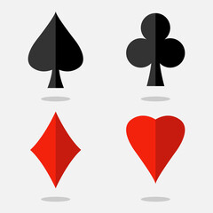 Poker playing card face suit. Set diamond, club, hearts, spade vector icons for design template isolated on white background.