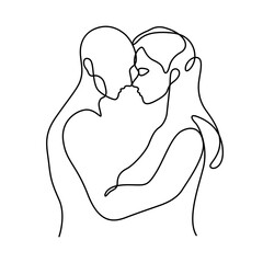 romance couple line art in one line drawing vector illustration