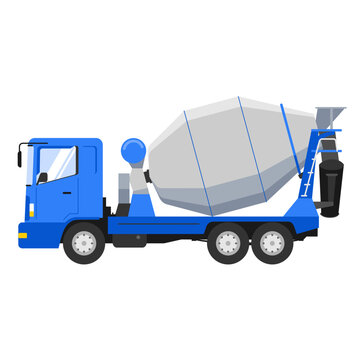 Concrete mixer big truck side view isolated on white background. Construction vehicle flat vector