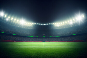 blured large football stadium with lights at night. Generative AI.