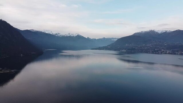 Cinematic video of Mountains and Lake. Lake Orta, Italy.
