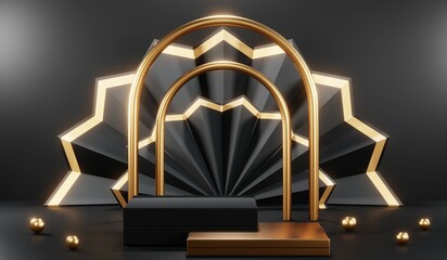 3D rendering of black podium background for black friday product on podium